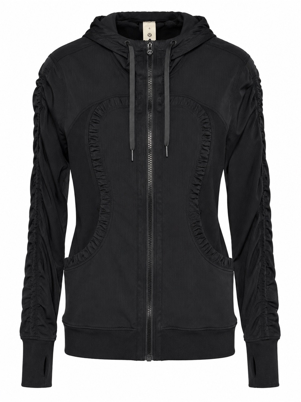 lululemon athletica Black Hooded Zip Jacket with Ruched Sleeve Detail